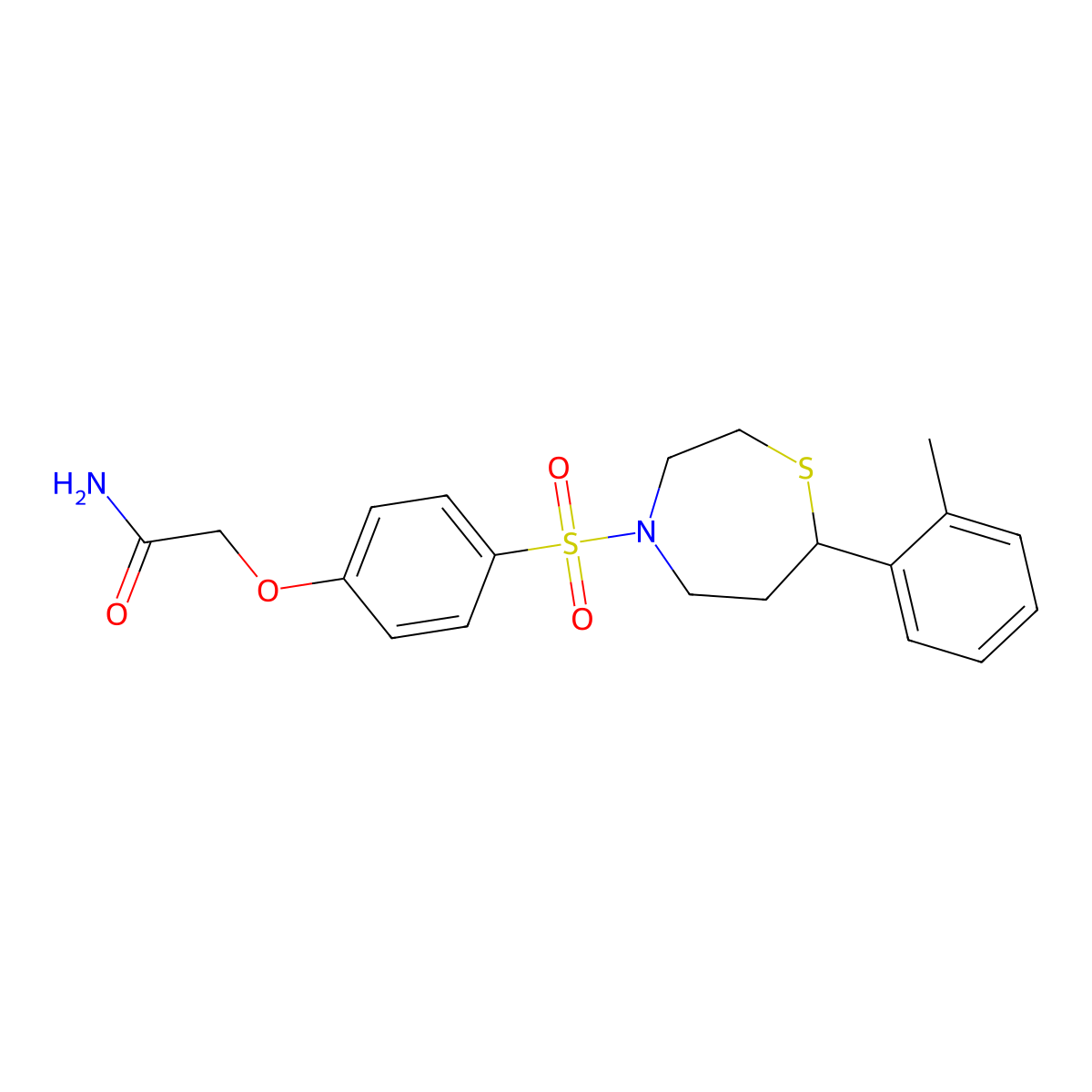 2-(4-((7-(o-Tolyl)-1,4-thiazepan-4-yl)sulfonyl)phenoxy)acetamide molecular structure, CAS 1706091-26-0