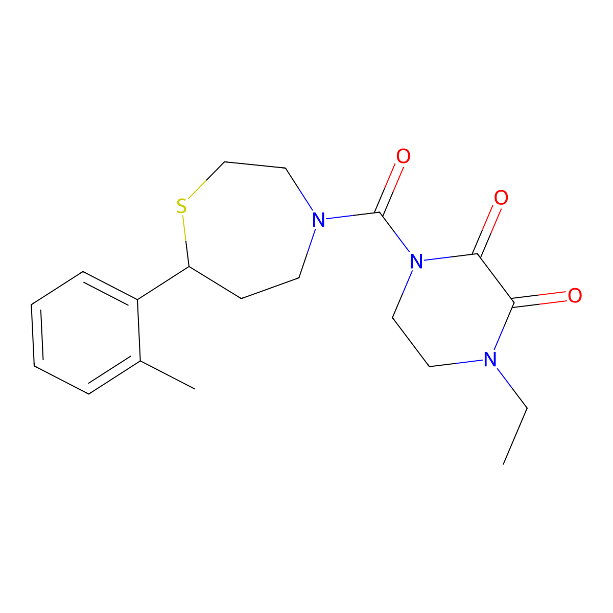 1-Ethyl-4-(7-(o-tolyl)-1,4-thiazepane-4-carbonyl)piperazine-2,3-dione molecular structure, CAS 1706091-28-2