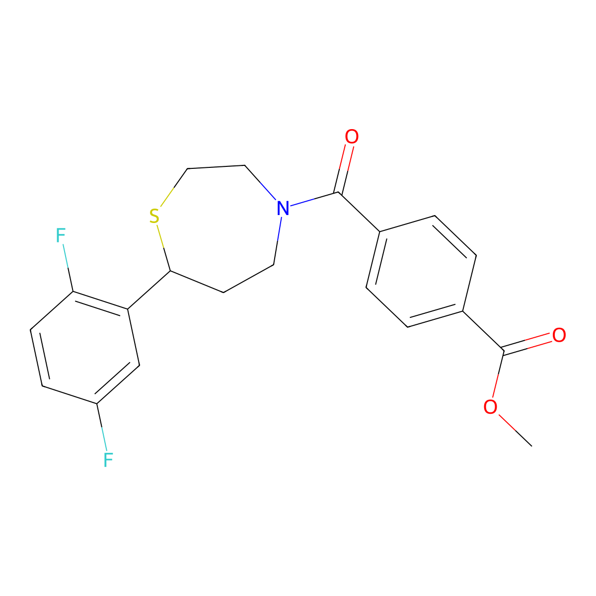 Methyl 4-[7-(2,5-difluorophenyl)-1,4-thiazepane-4-carbonyl]benzoate molecular structure, CAS 1706091-40-8