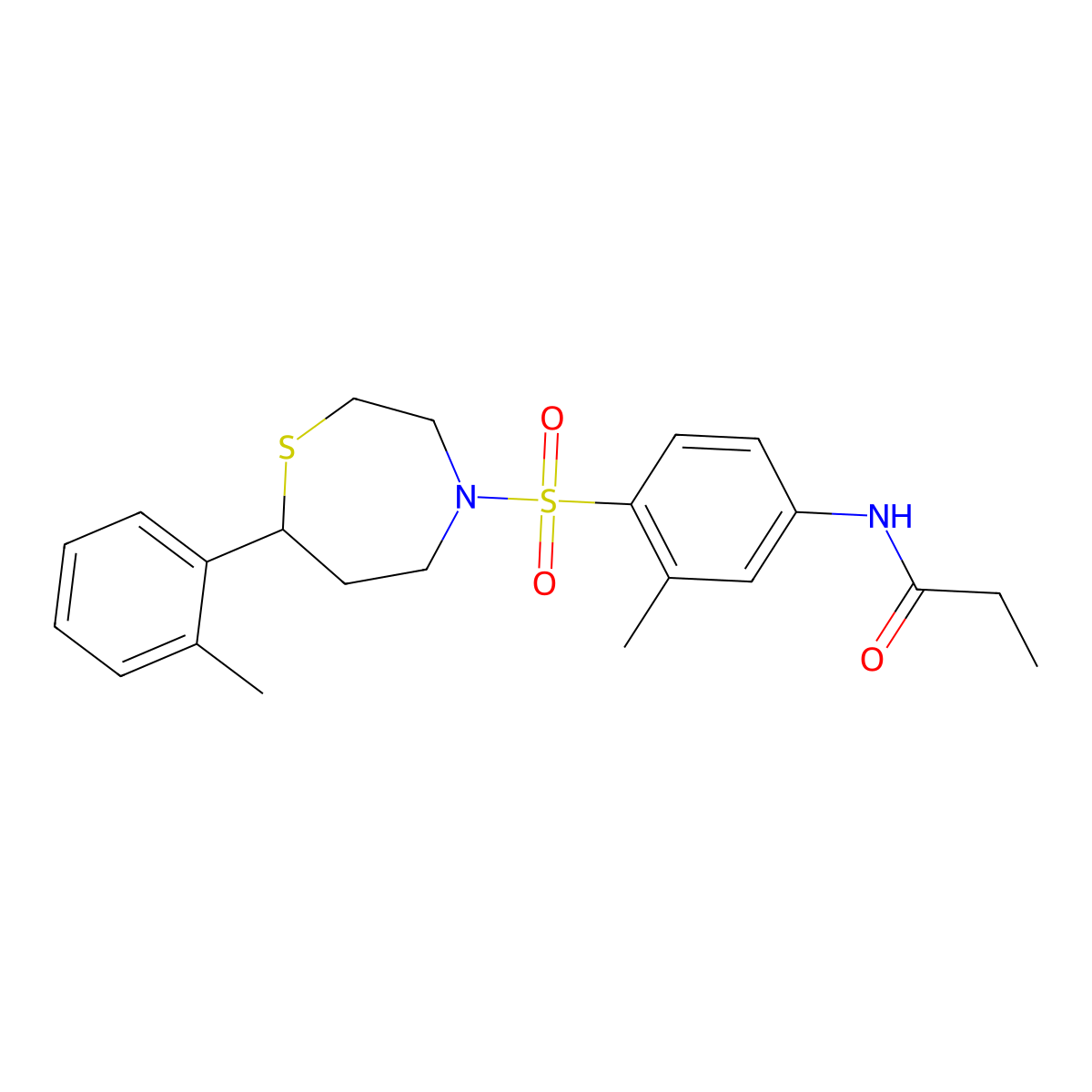 N-(3-methyl-4-((7-(o-tolyl)-1,4-thiazepan-4-yl)sulfonyl)phenyl)propionamide molecular structure, CAS 1706091-57-7