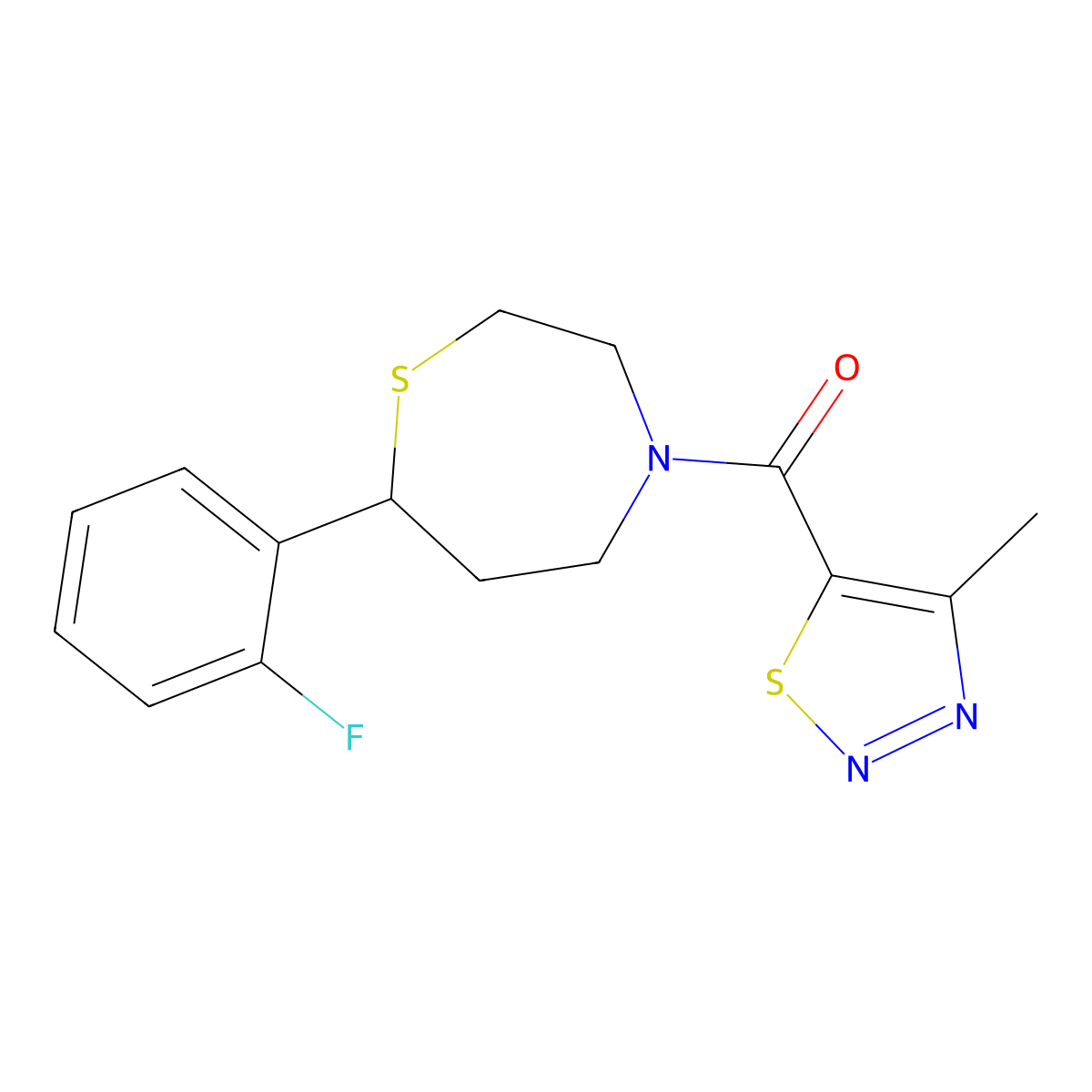 (7-(2-Fluorophenyl)-1,4-thiazepan-4-yl)(4-methyl-1,2,3-thiadiazol-5-yl)methanone molecular structure, CAS 1706091-88-4