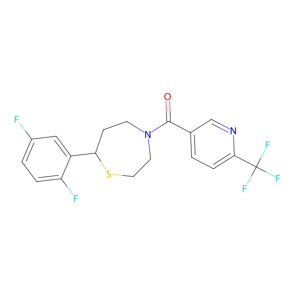 (7-(2,5-Difluorophenyl)-1,4-thiazepan-4-yl)(6-(trifluoromethyl)pyridin-3-yl)methanone molecular structure, CAS 1706092-13-8