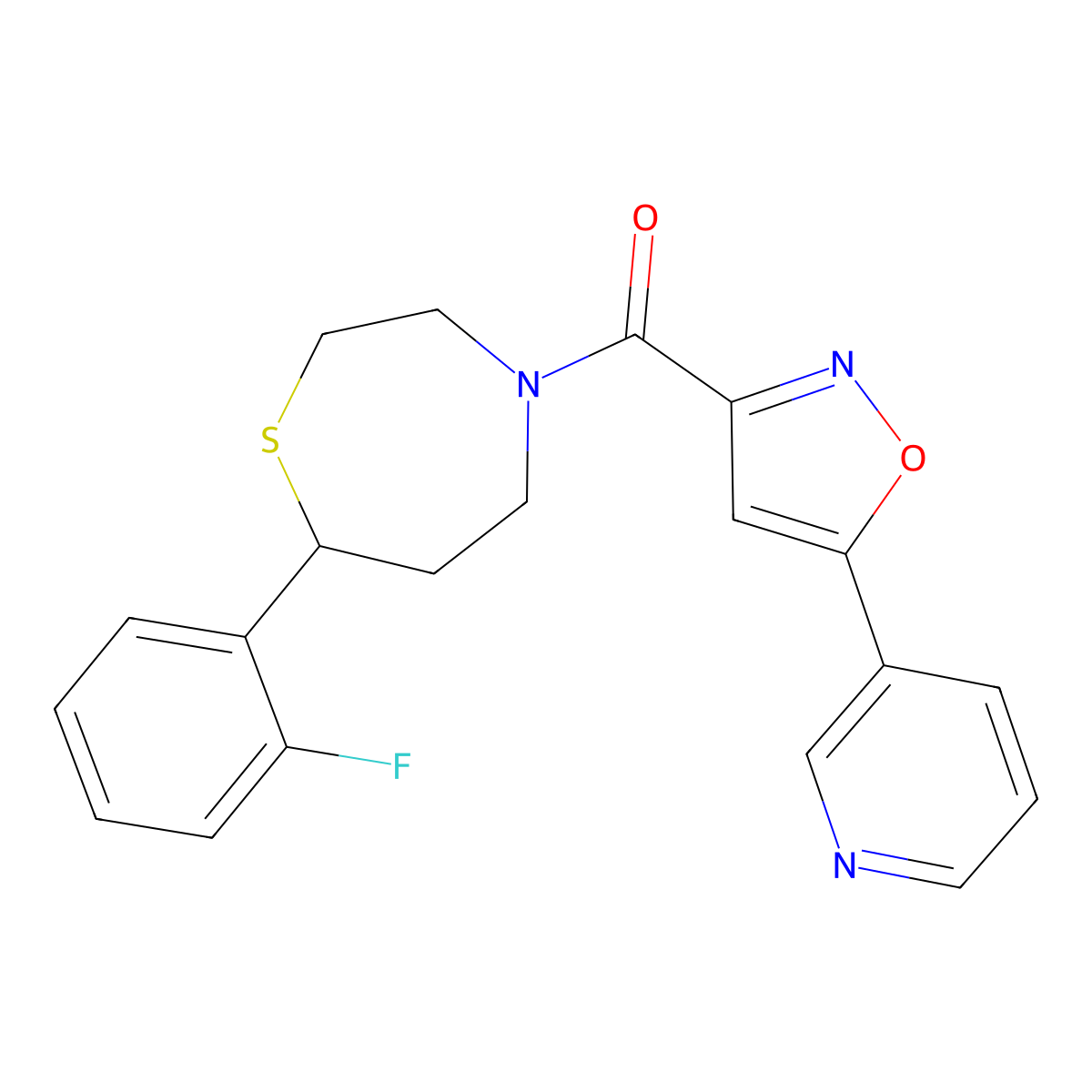 (7-(2-Fluorophenyl)-1,4-thiazepan-4-yl)(5-(pyridin-3-yl)isoxazol-3-yl)methanone molecular structure, CAS 1706092-18-3