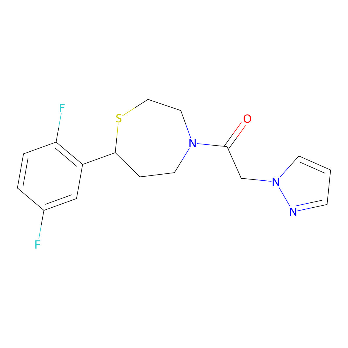 1-(7-(2,5-difluorophenyl)-1,4-thiazepan-4-yl)-2-(1H-pyrazol-1-yl)ethanone molecular structure, CAS 1706092-38-7