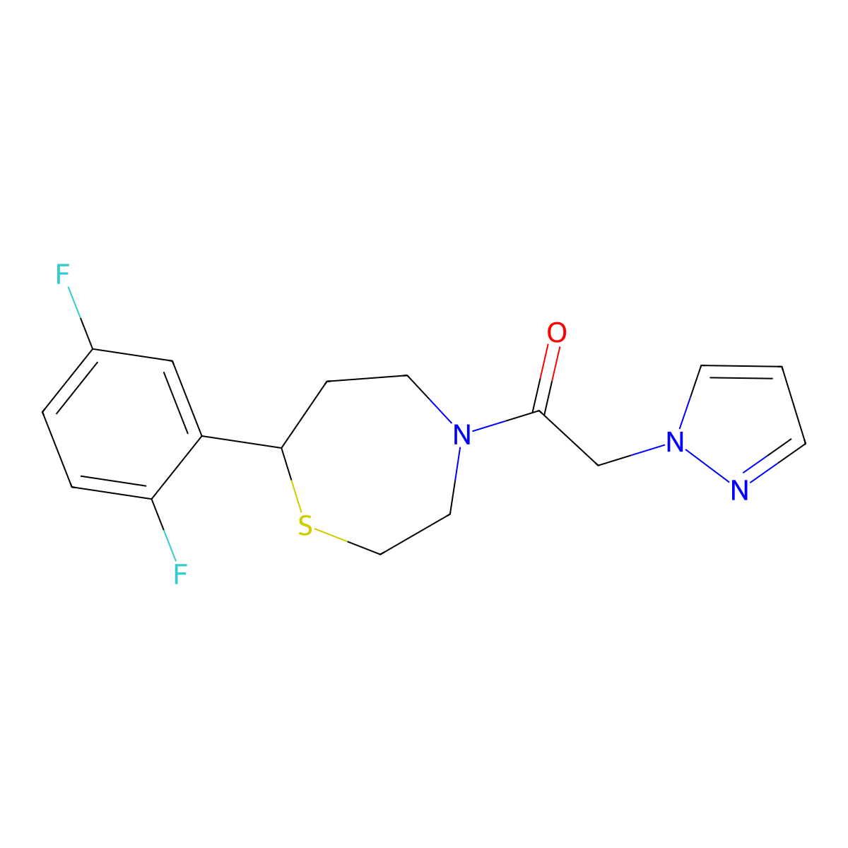 1-(7-(2,5-difluorophenyl)-1,4-thiazepan-4-yl)-2-(1H-pyrazol-1-yl)ethanone molecular structure, CAS 1706092-38-7