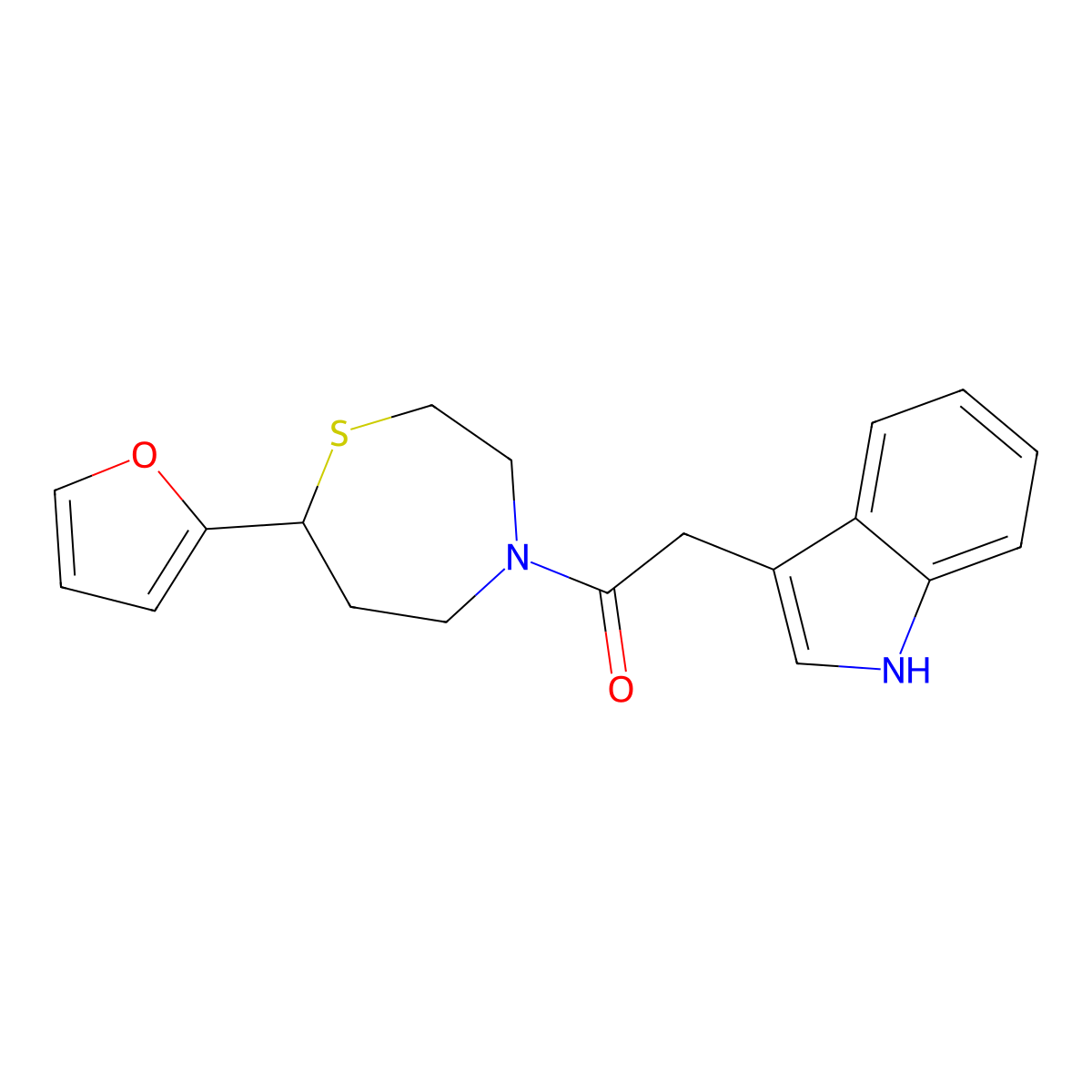 1-(7-(furan-2-yl)-1,4-thiazepan-4-yl)-2-(1H-indol-3-yl)ethanone molecular structure, CAS 1706092-66-1