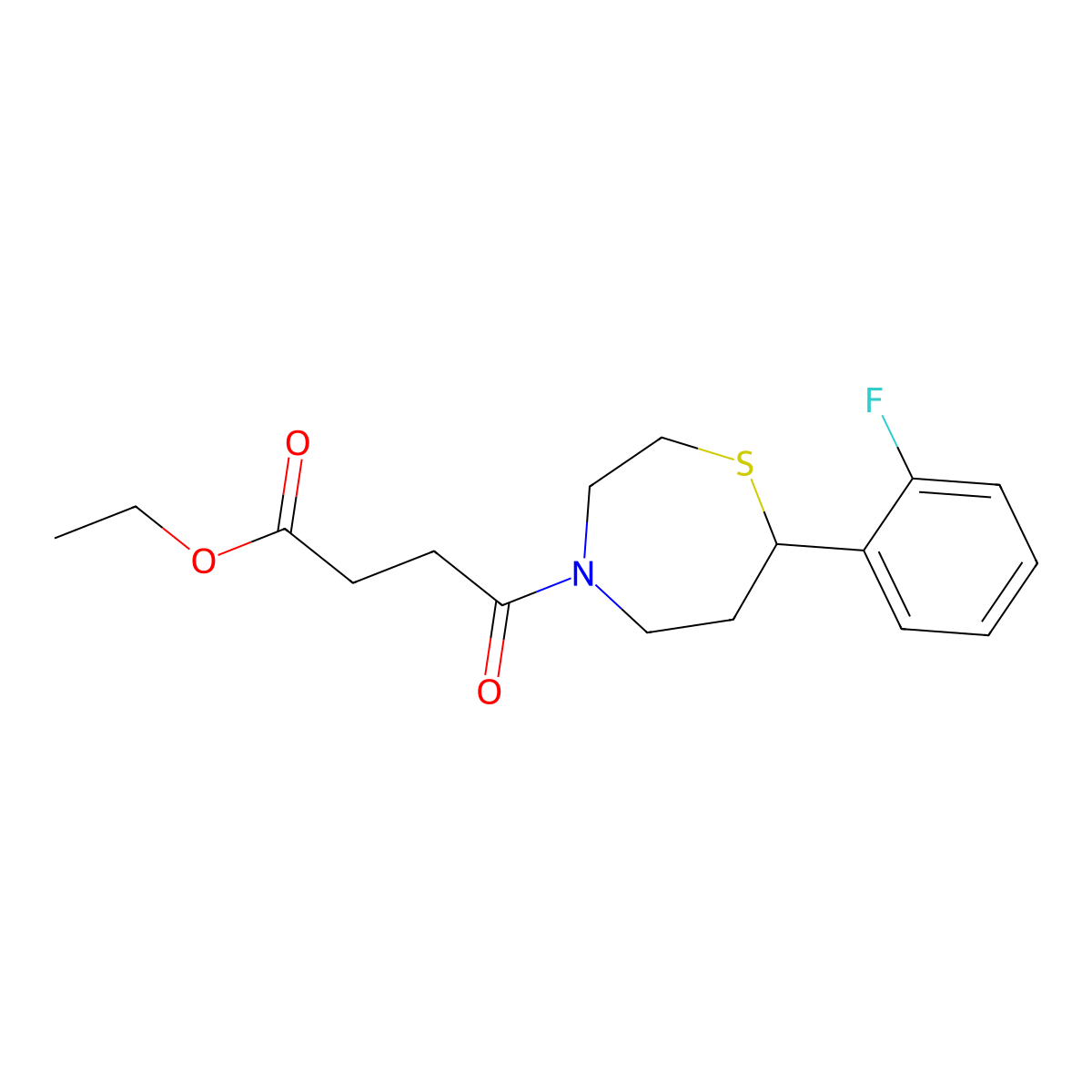 Ethyl 4-[7-(2-fluorophenyl)-1,4-thiazepan-4-yl]-4-oxobutanoate molecular structure, CAS 1706092-98-9