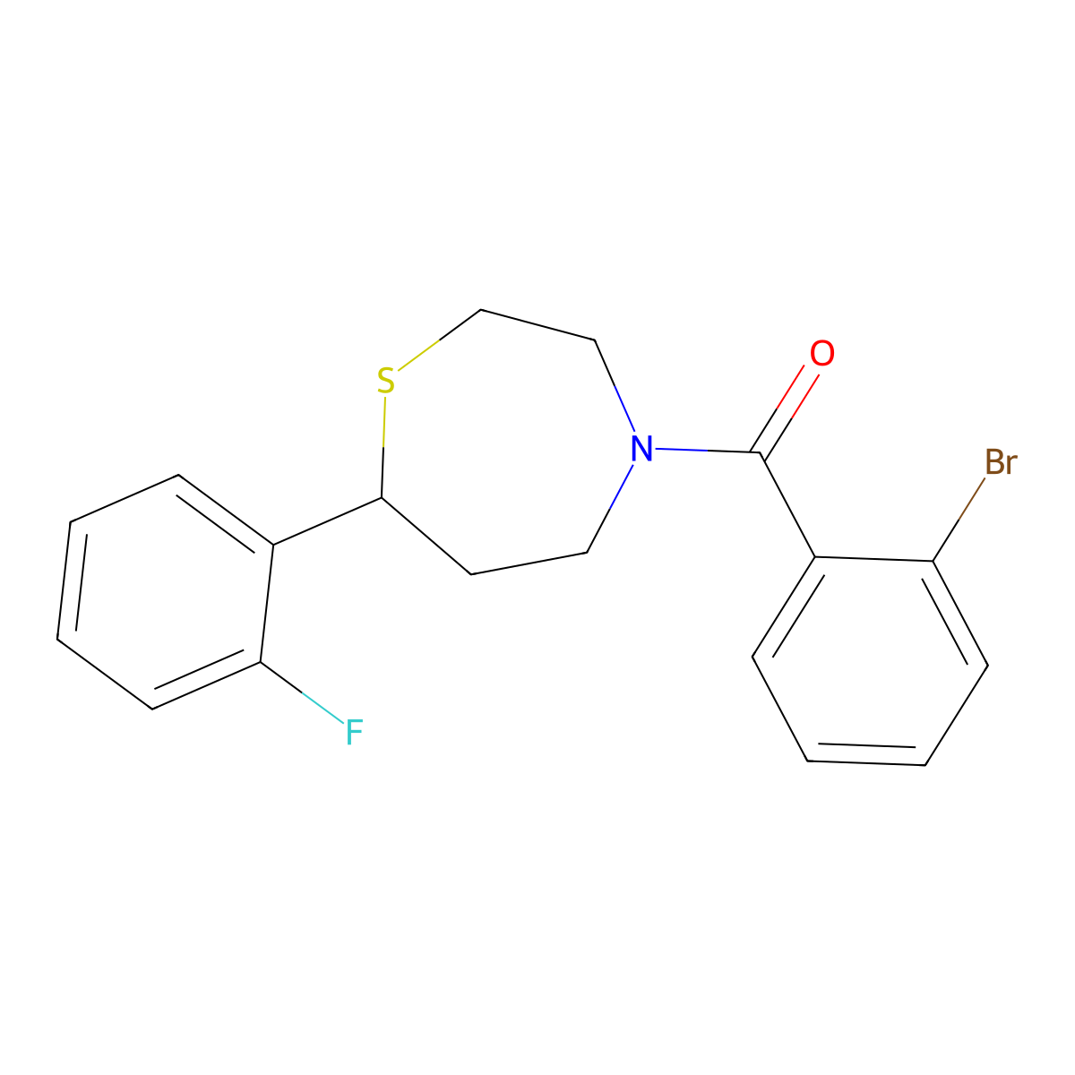 (2-Bromophenyl)(7-(2-fluorophenyl)-1,4-thiazepan-4-yl)methanone molecular structure, CAS 1706093-04-0