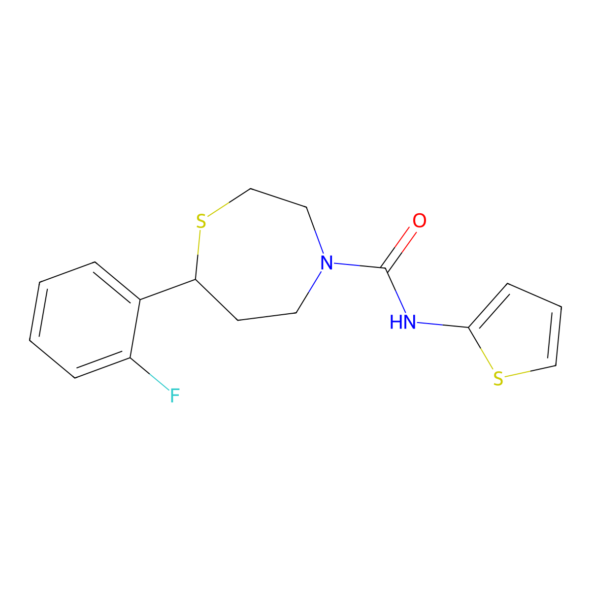 7-(2-fluorophenyl)-N-(thiophen-2-yl)-1,4-thiazepane-4-carboxamide molecular structure, CAS 1706093-16-4
