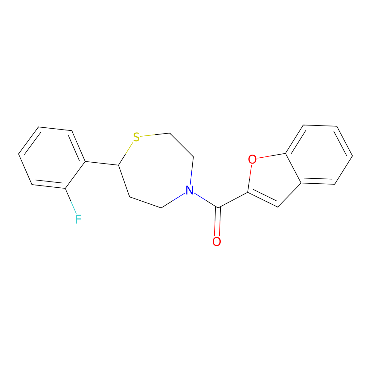 Benzofuran-2-yl(7-(2-fluorophenyl)-1,4-thiazepan-4-yl)methanone molecular structure, CAS 1706093-23-3