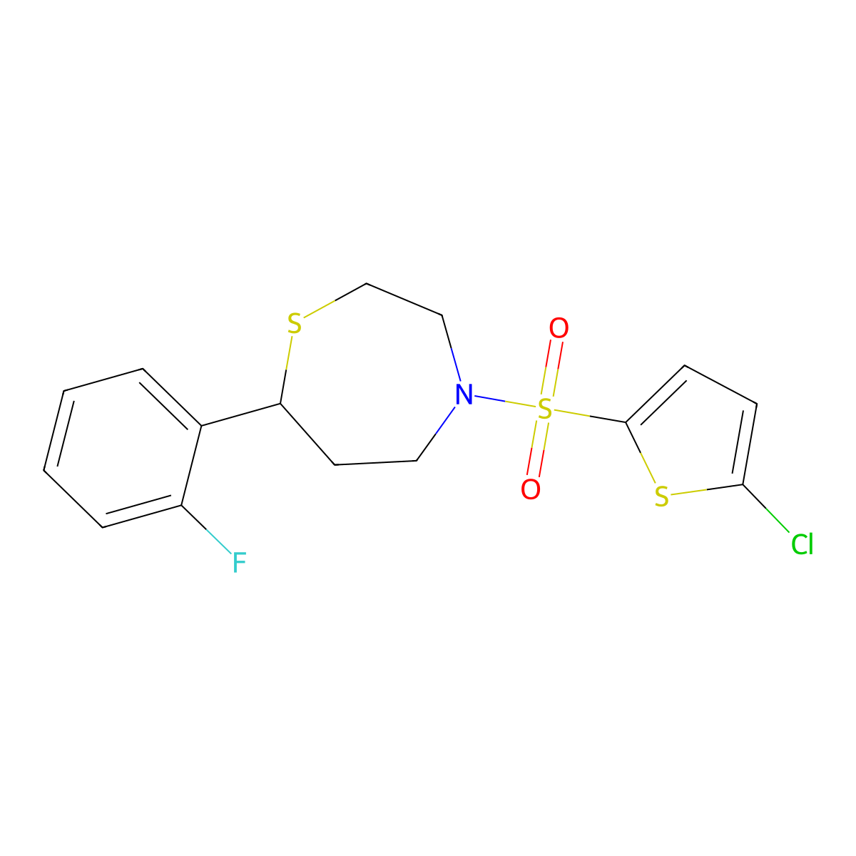 4-[(5-Chlorothiophen-2-yl)sulfonyl]-7-(2-fluorophenyl)-1,4-thiazepane molecular structure, CAS 1706093-29-9