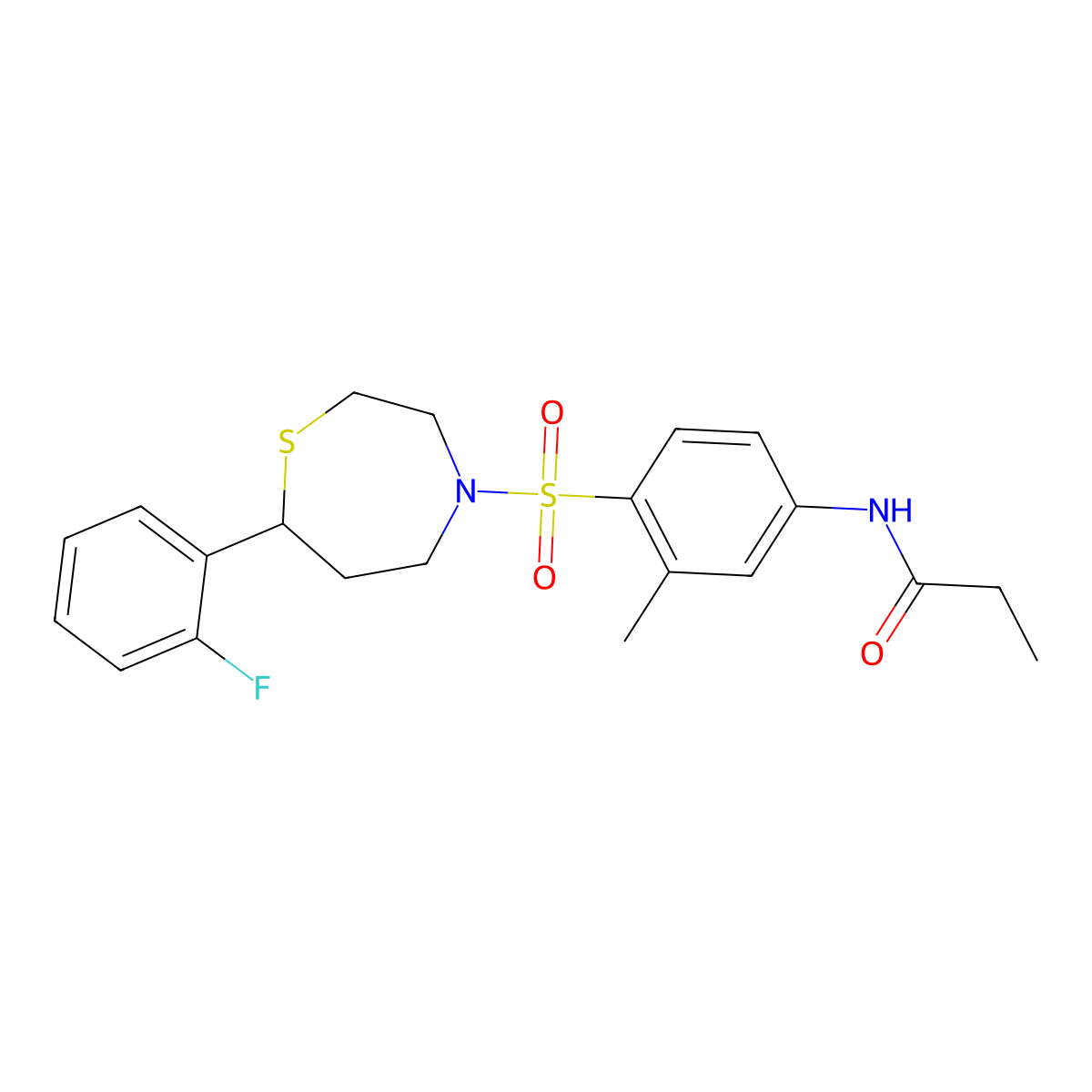 N-(4-((7-(2-fluorophenyl)-1,4-thiazepan-4-yl)sulfonyl)-3-methylphenyl)propionamide molecular structure, CAS 1706093-45-9