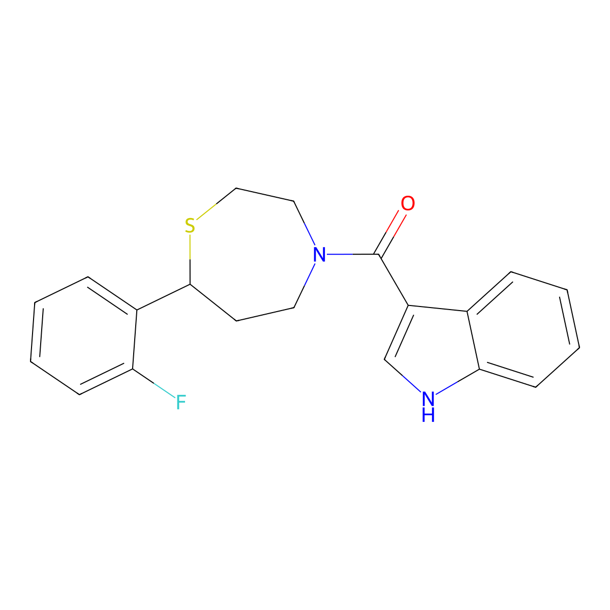 (7-(2-fluorophenyl)-1,4-thiazepan-4-yl)(1H-indol-3-yl)methanone molecular structure, CAS 1706093-51-7