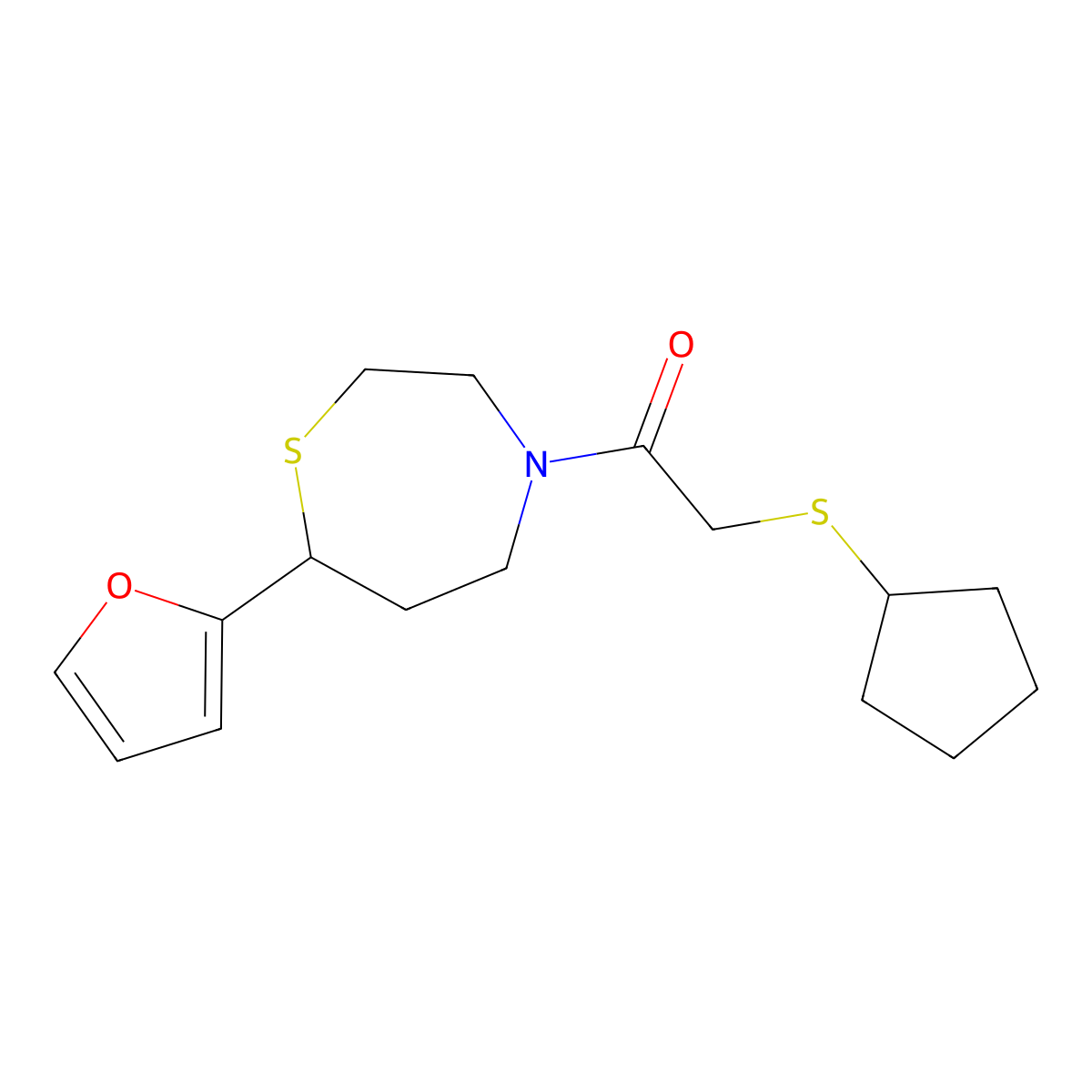 2-(Cyclopentylthio)-1-(7-(furan-2-yl)-1,4-thiazepan-4-yl)ethanone molecular structure, CAS 1706093-52-8