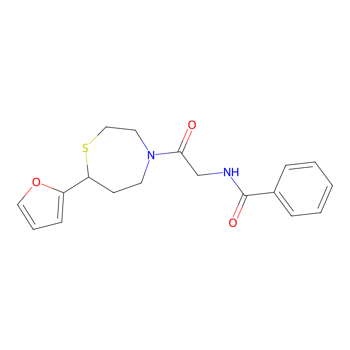 N-(2-(7-(furan-2-yl)-1,4-thiazepan-4-yl)-2-oxoethyl)benzamide molecular structure, CAS 1706093-57-3