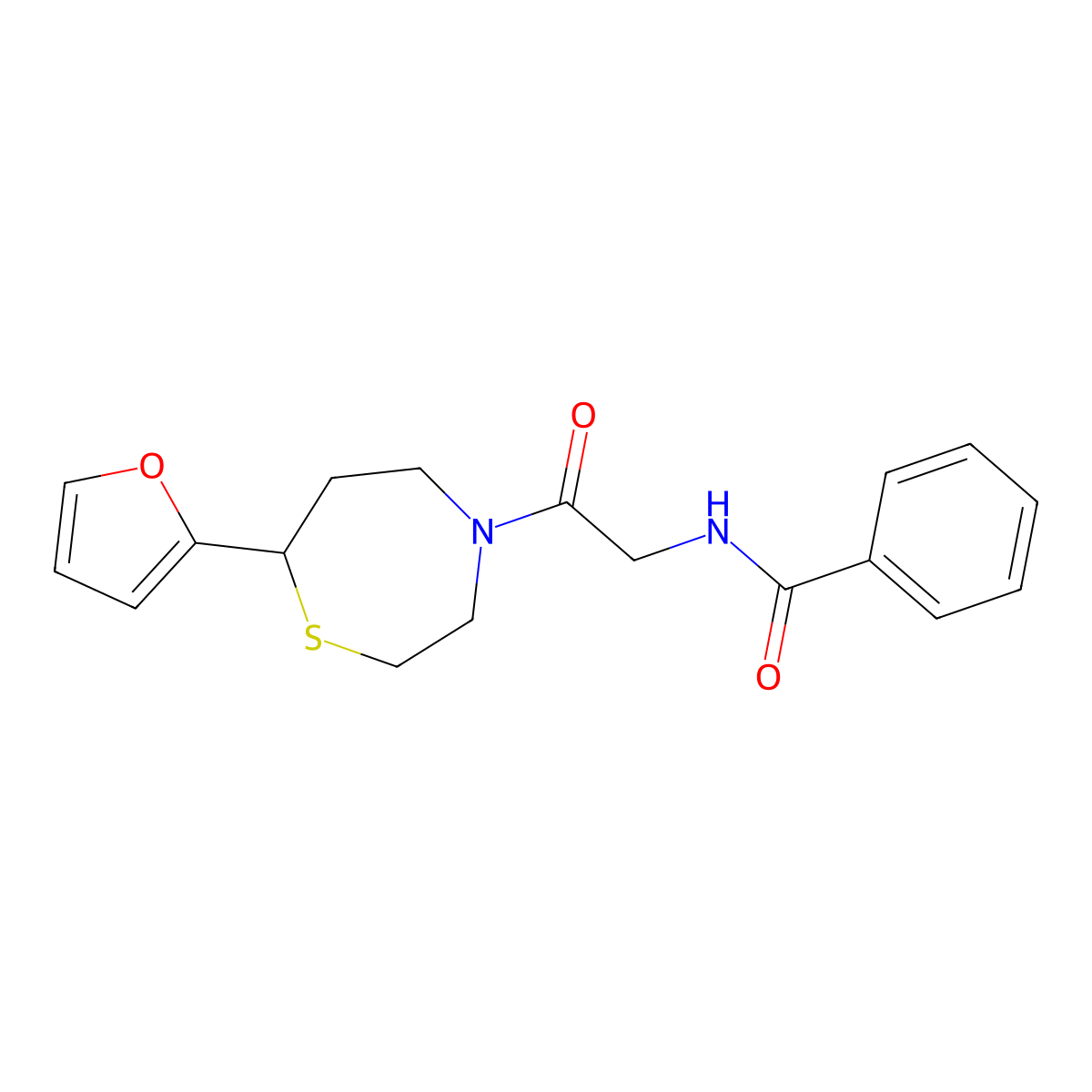 N-(2-(7-(furan-2-yl)-1,4-thiazepan-4-yl)-2-oxoethyl)benzamide molecular structure, CAS 1706093-57-3
