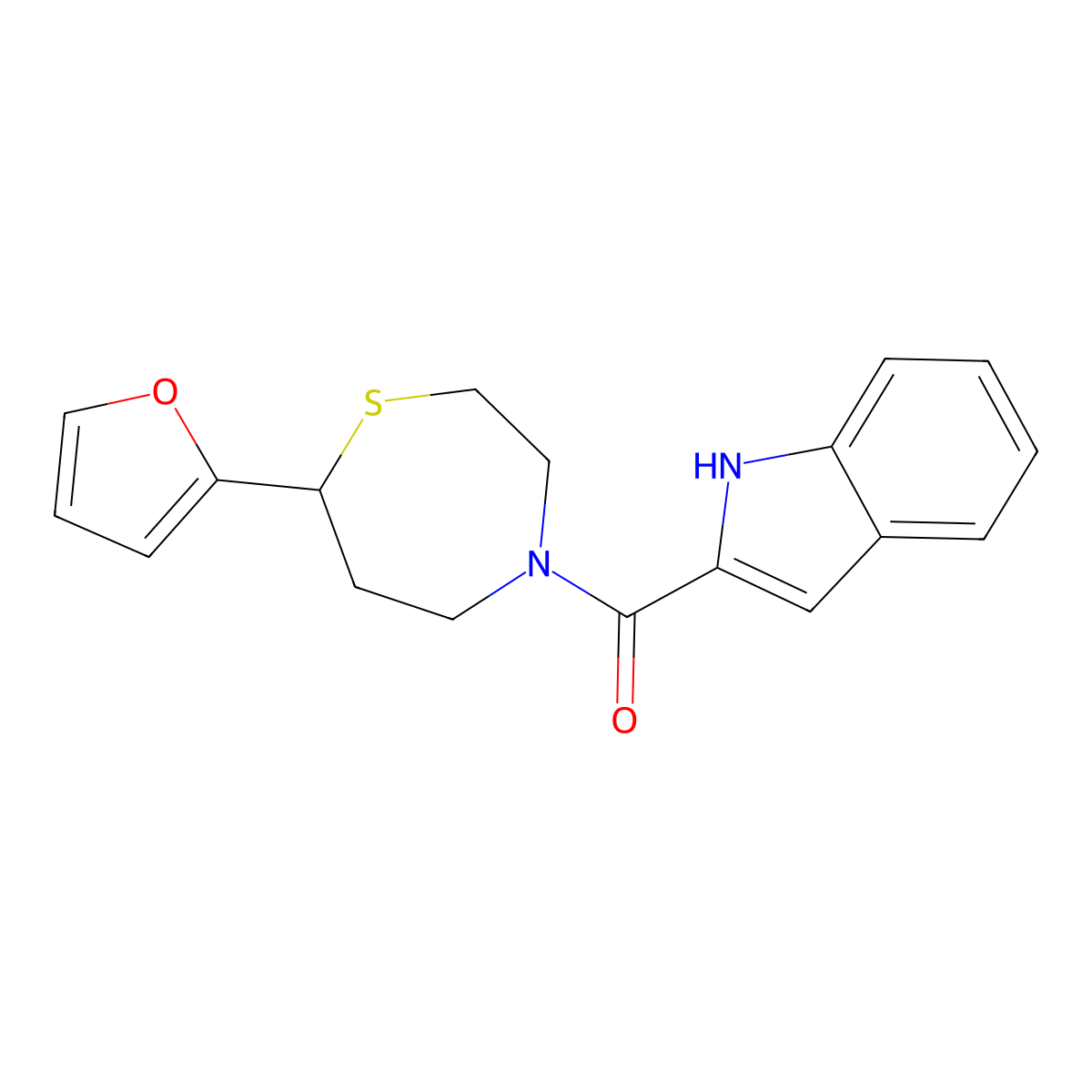 (7-(furan-2-yl)-1,4-thiazepan-4-yl)(1H-indol-2-yl)methanone molecular structure, CAS 1706093-61-9