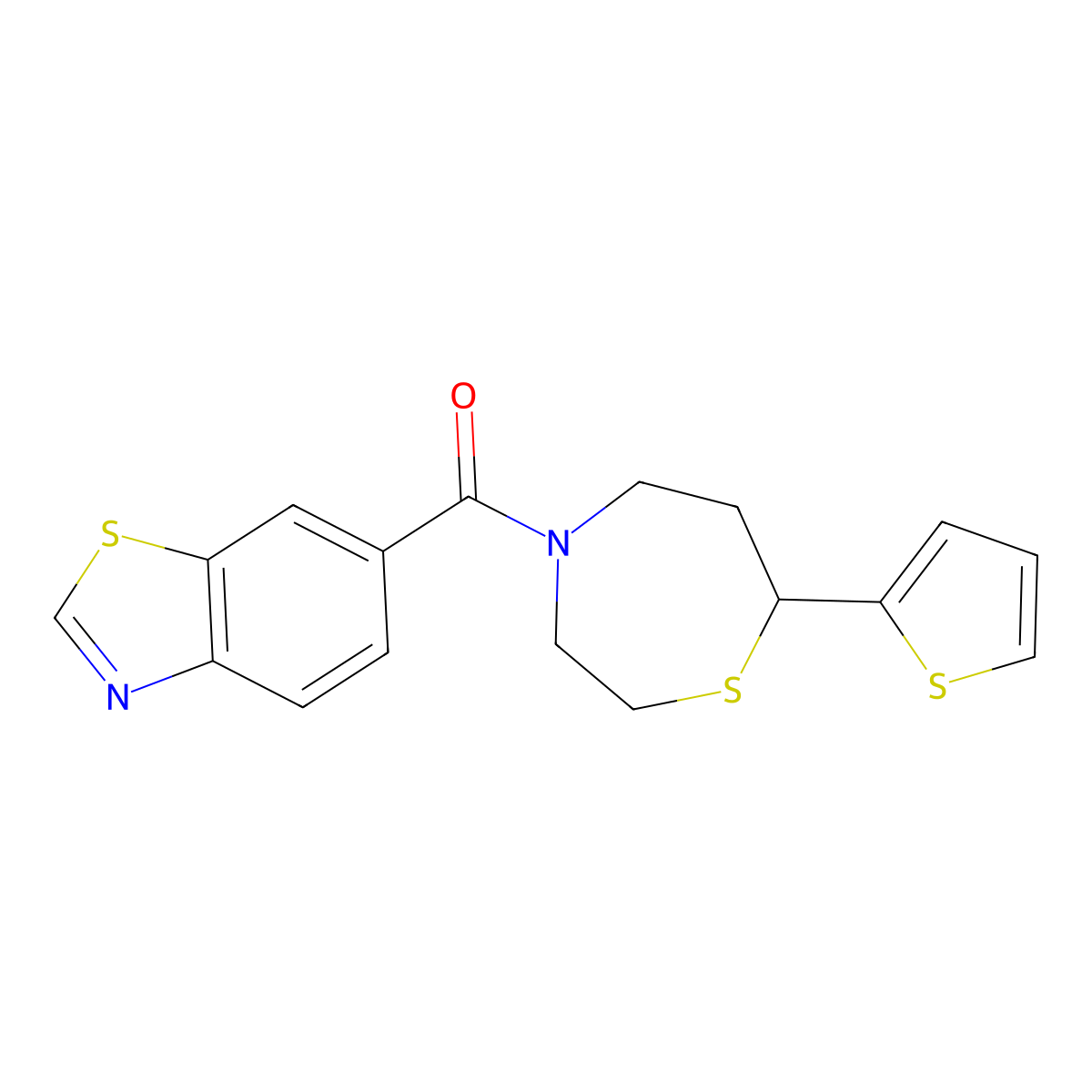 Benzo[d]thiazol-6-yl(7-(thiophen-2-yl)-1,4-thiazepan-4-yl)methanone molecular structure, CAS 1706093-78-8