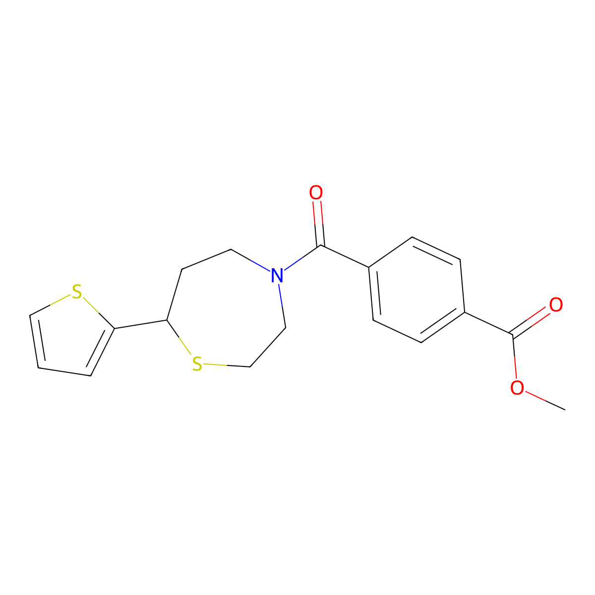 Methyl 4-[7-(thiophen-2-yl)-1,4-thiazepane-4-carbonyl]benzoate molecular structure, CAS 1706093-83-5