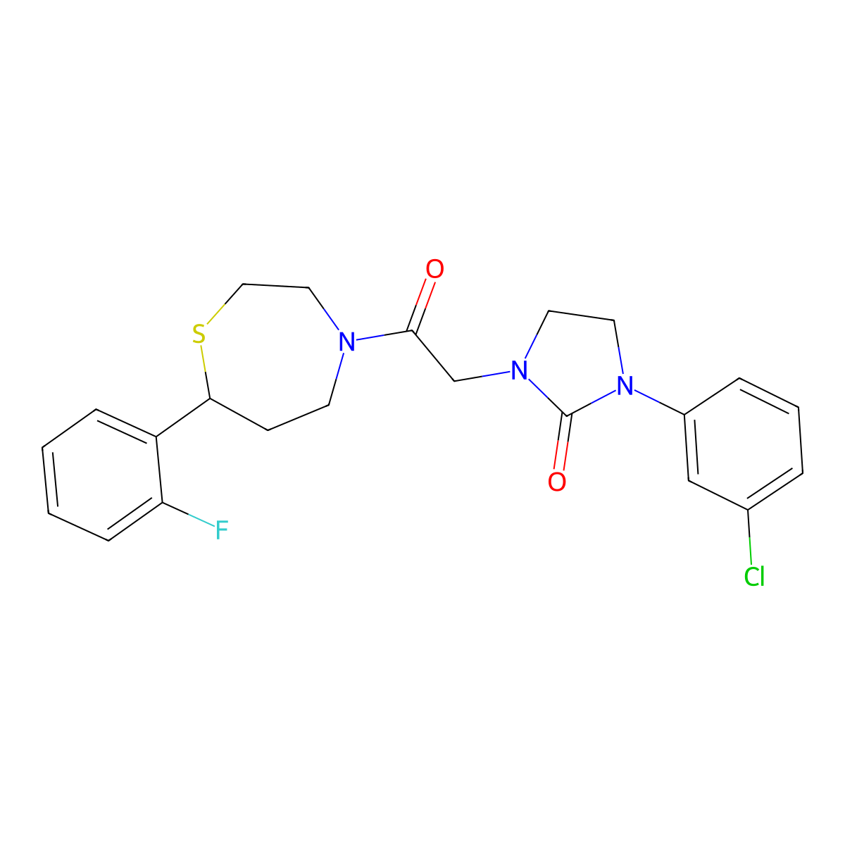 1-(3-Chlorophenyl)-3-(2-(7-(2-fluorophenyl)-1,4-thiazepan-4-yl)-2-oxoethyl)imidazolidin-2-one molecular structure, CAS 1706094-15-6
