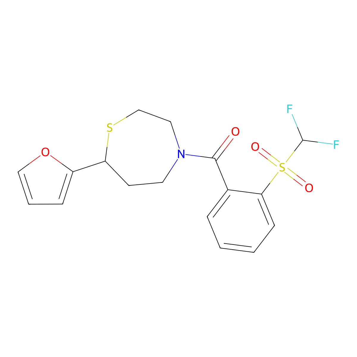 (2-((Difluoromethyl)sulfonyl)phenyl)(7-(furan-2-yl)-1,4-thiazepan-4-yl)methanone molecular structure, CAS 1706094-33-8
