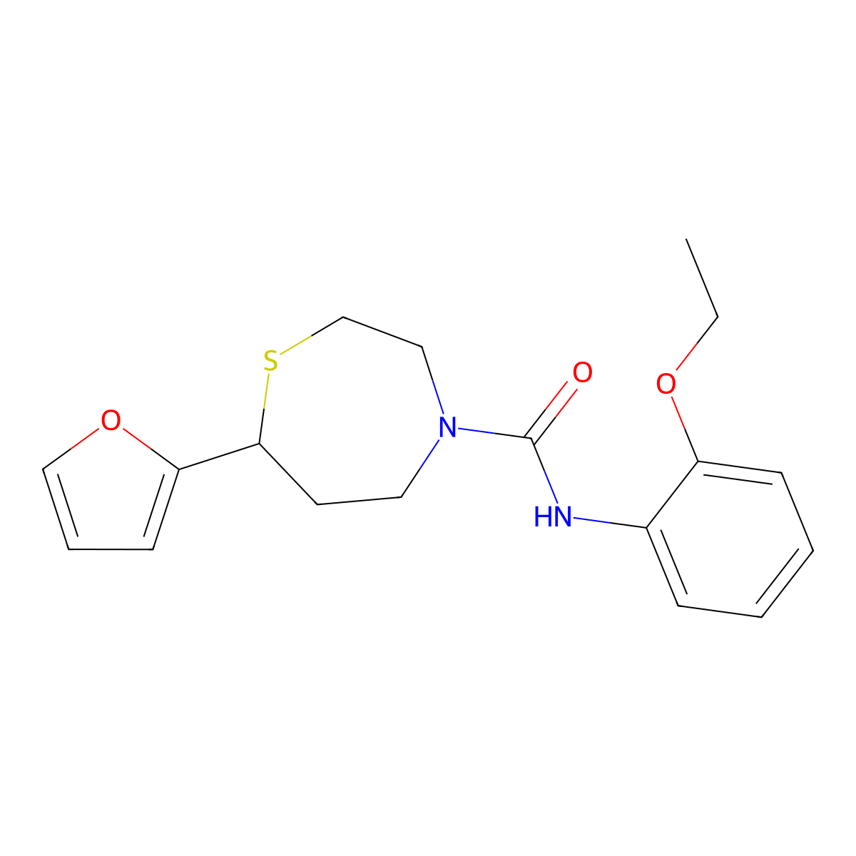 N-(2-ethoxyphenyl)-7-(furan-2-yl)-1,4-thiazepane-4-carboxamide molecular structure, CAS 1706094-74-7