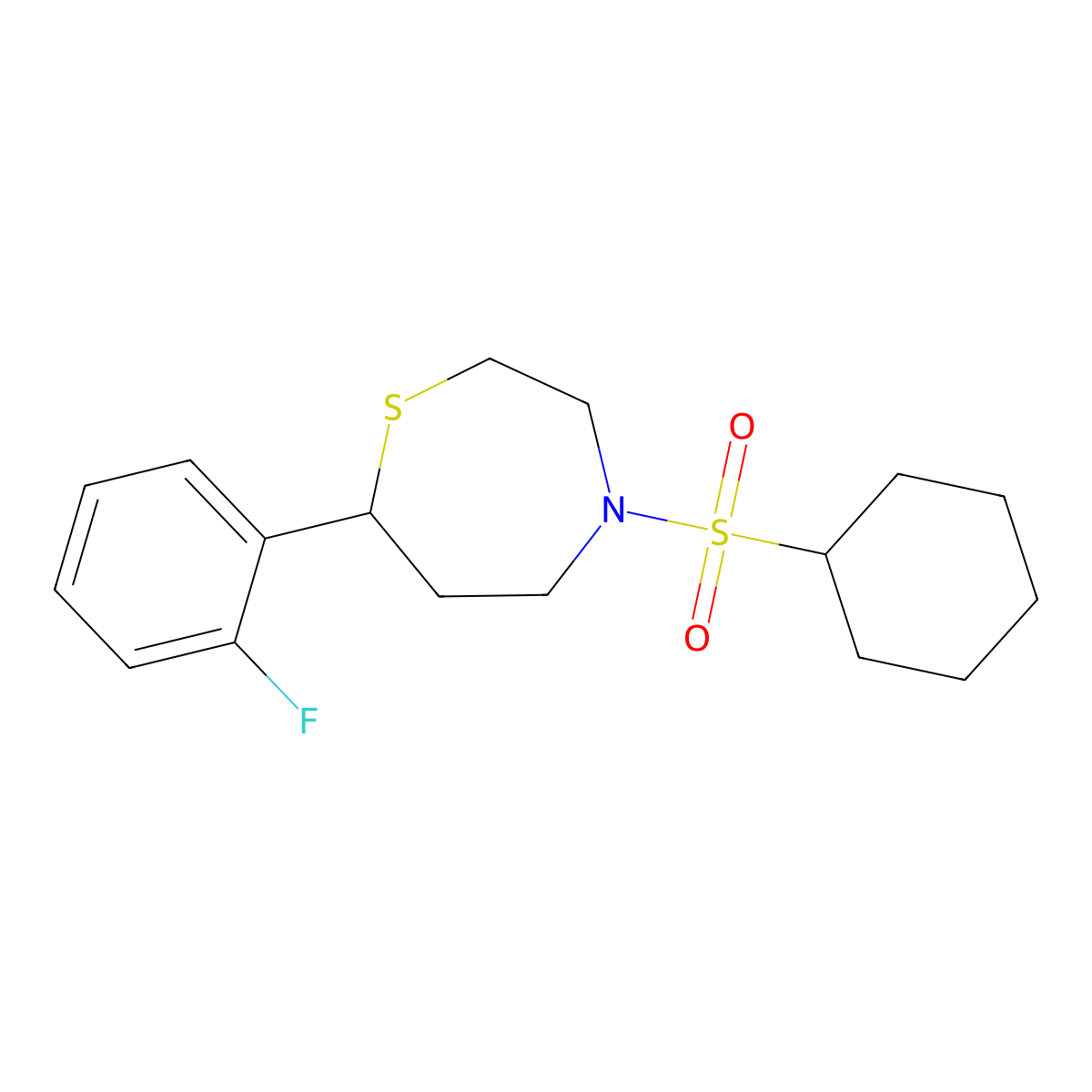 4-(Cyclohexylsulfonyl)-7-(2-fluorophenyl)-1,4-thiazepane molecular structure, CAS 1706094-86-1
