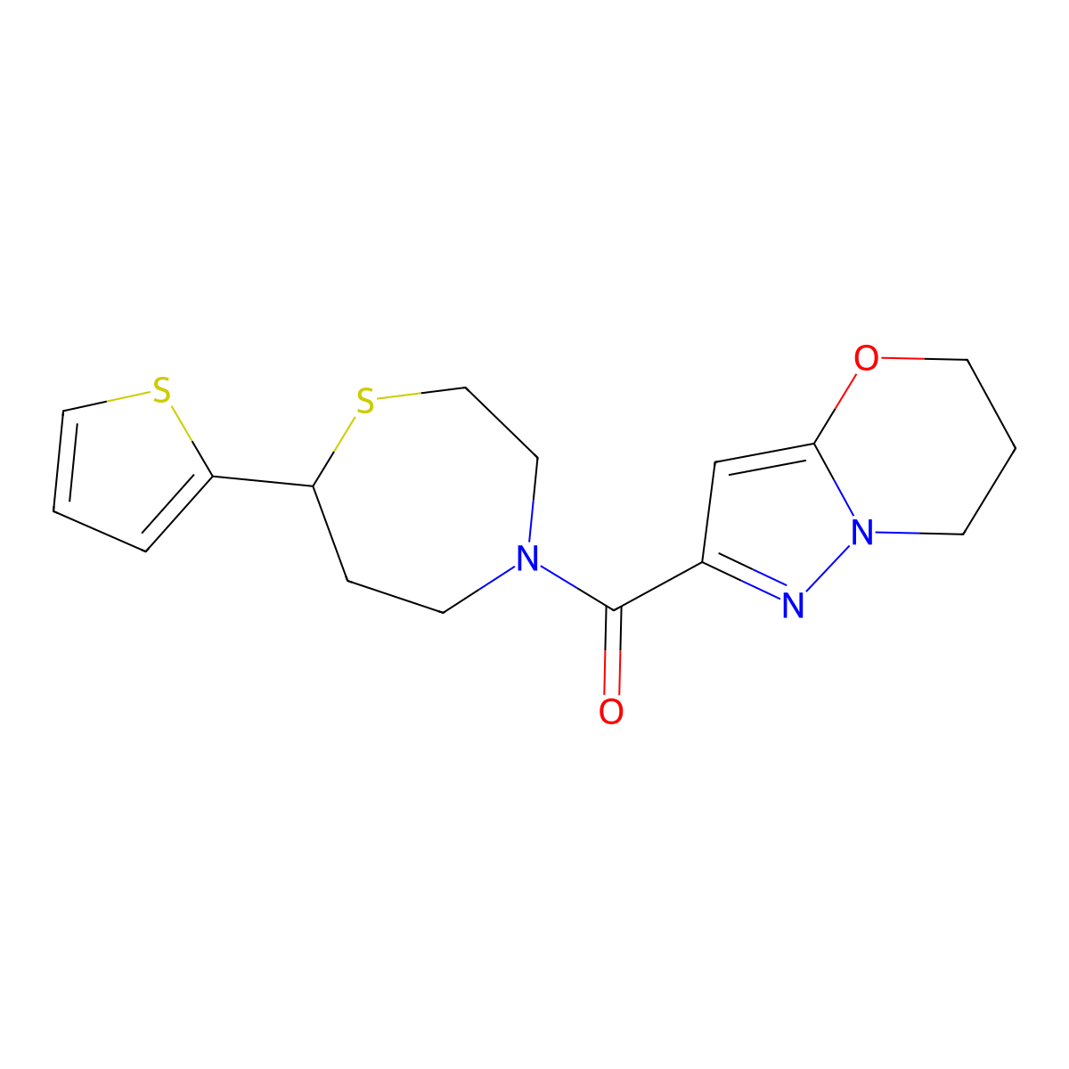 (6,7-dihydro-5H-pyrazolo[5,1-b][1,3]oxazin-2-yl)(7-(thiophen-2-yl)-1,4-thiazepan-4-yl)methanone molecular structure, CAS 1706094-93-0