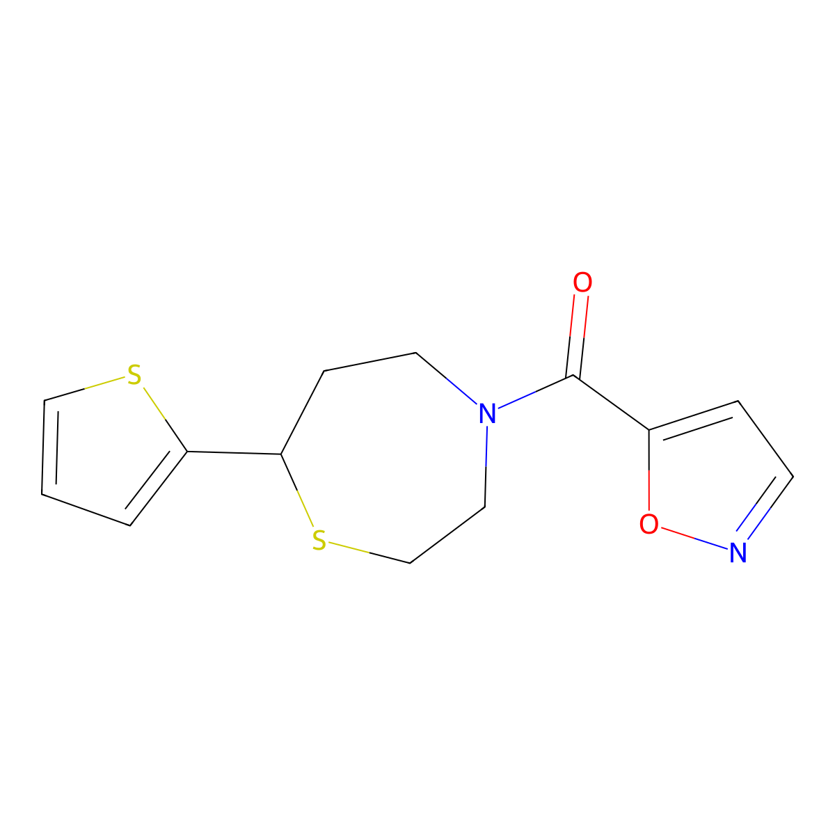 Isoxazol-5-yl(7-(thiophen-2-yl)-1,4-thiazepan-4-yl)methanone molecular structure, CAS 1706094-98-5