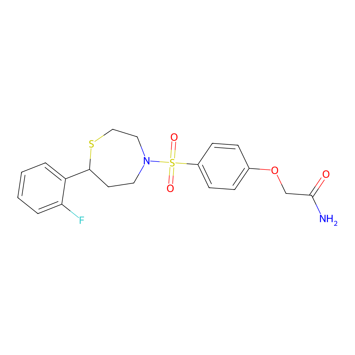 2-(4-{[7-(2-Fluorophenyl)-1,4-thiazepan-4-yl]sulfonyl}phenoxy)acetamide molecular structure, CAS 1706095-01-3