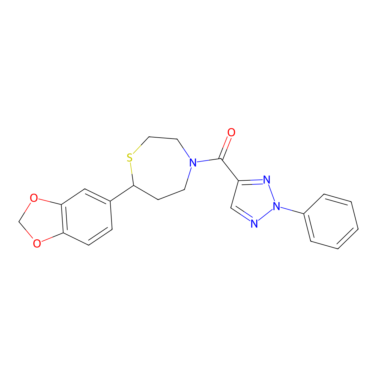 (7-(benzo[d][1,3]dioxol-5-yl)-1,4-thiazepan-4-yl)(2-phenyl-2H-1,2,3-triazol-4-yl)methanone molecular structure, CAS 1706095-11-5