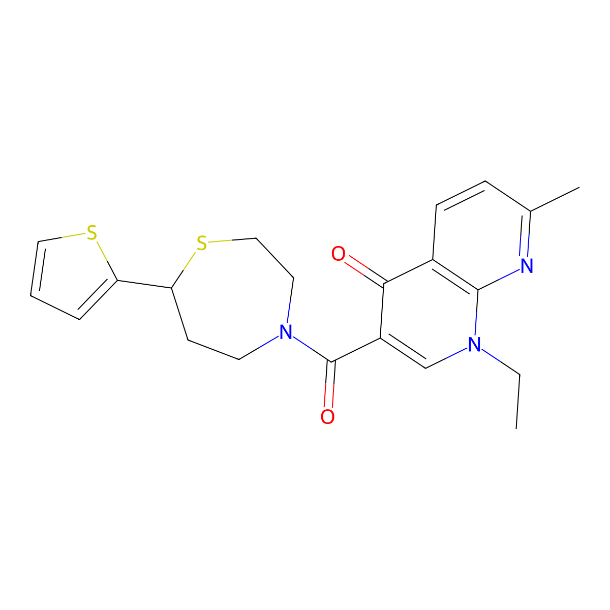 1-ethyl-7-methyl-3-(7-(thiophen-2-yl)-1,4-thiazepane-4-carbonyl)-1,8-naphthyridin-4(1H)-one molecular structure, CAS 1706095-81-9