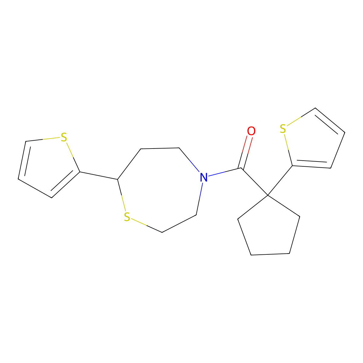 (7-(Thiophen-2-yl)-1,4-thiazepan-4-yl)(1-(thiophen-2-yl)cyclopentyl)methanone molecular structure, CAS 1706095-92-2