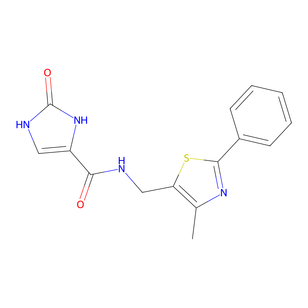 N-((4-methyl-2-phenylthiazol-5-yl)methyl)-2-oxo-2,3-dihydro-1H-imidazole-4-carboxamide molecular structure, CAS 1706097-67-7