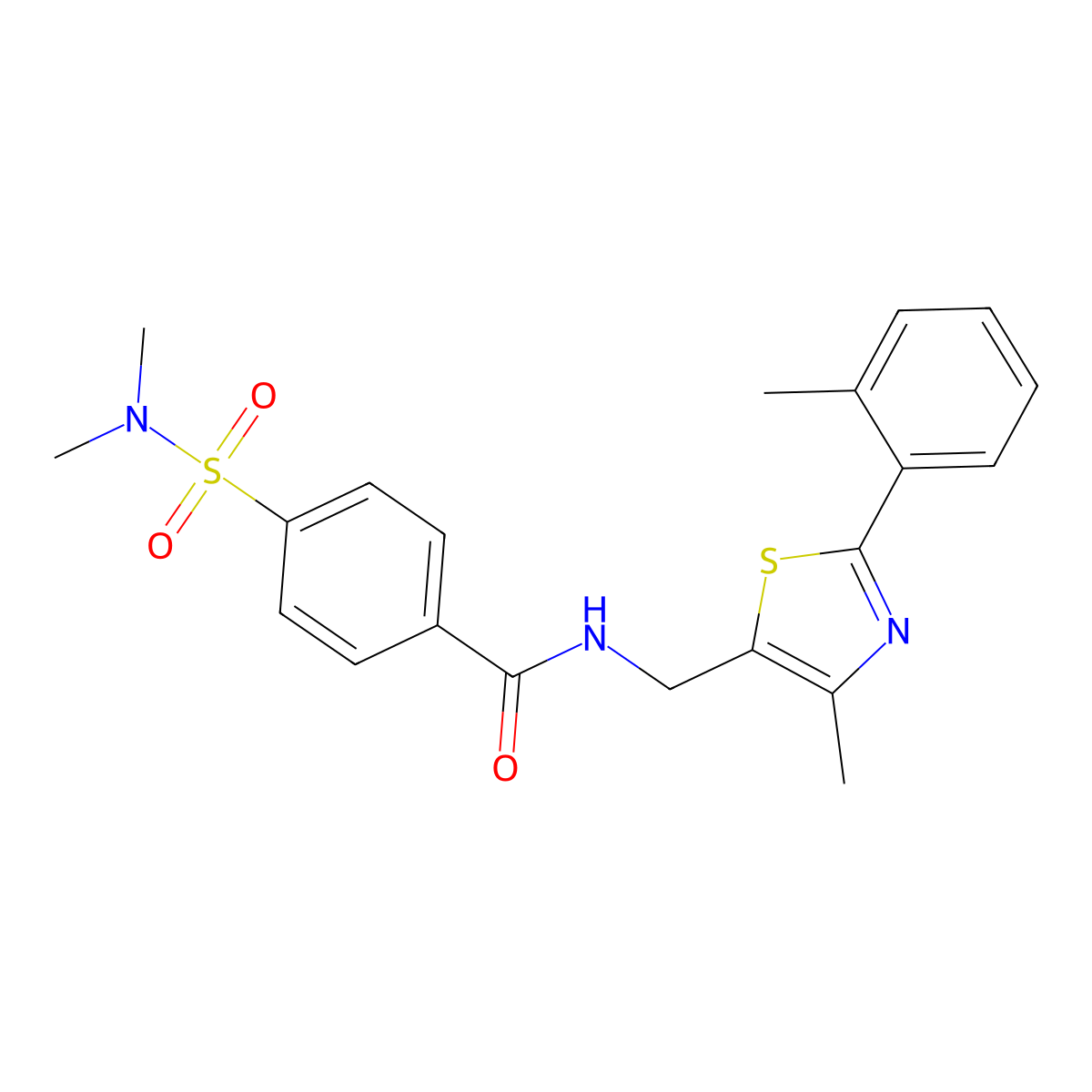 4-(N,N-dimethylsulfamoyl)-N-((4-methyl-2-(o-tolyl)thiazol-5-yl)methyl)benzamide molecular structure, CAS 1706099-76-4