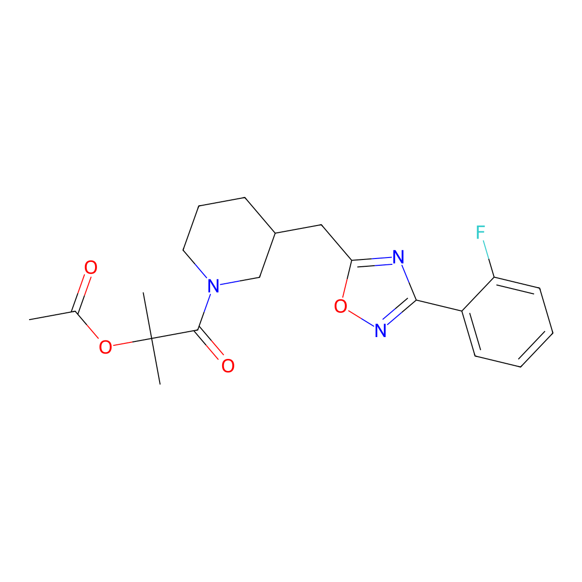 1-(3-((3-(2-Fluorophenyl)-1,2,4-oxadiazol-5-yl)methyl)piperidin-1-yl)-2-methyl-1-oxopropan-2-yl acetate molecular structure, CAS 1706100-77-7