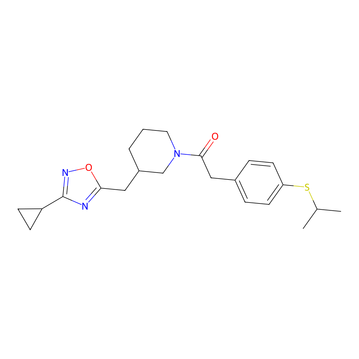 1-(3-((3-Cyclopropyl-1,2,4-oxadiazol-5-yl)methyl)piperidin-1-yl)-2-(4-(isopropylthio)phenyl)ethanone molecular structure, CAS 1706103-59-4