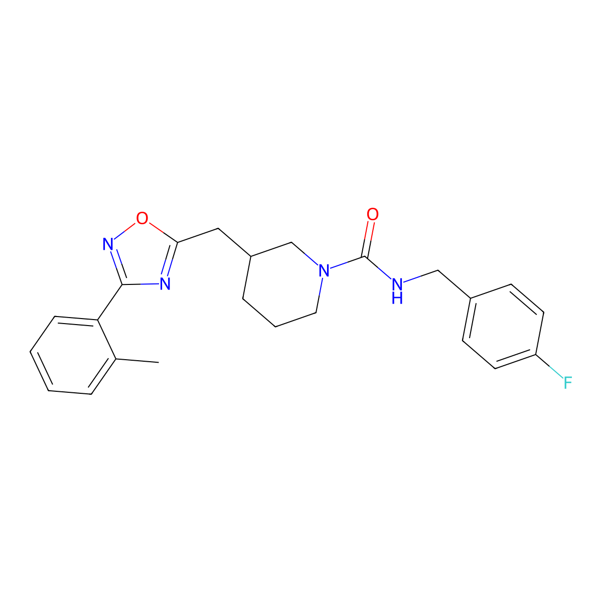 N-(4-fluorobenzyl)-3-((3-(o-tolyl)-1,2,4-oxadiazol-5-yl)methyl)piperidine-1-carboxamide molecular structure, CAS 1706104-68-8