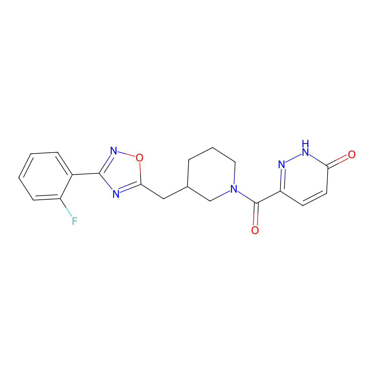 6-(3-((3-(2-fluorophenyl)-1,2,4-oxadiazol-5-yl)methyl)piperidine-1-carbonyl)pyridazin-3(2H)-one molecular structure, CAS 1706105-14-7
