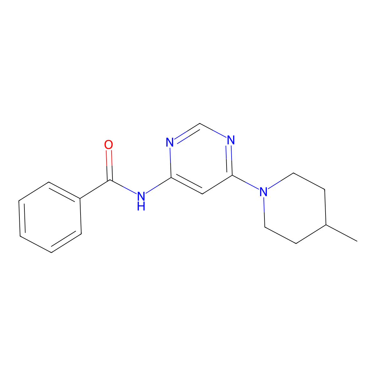 N-[6-(4-methylpiperidin-1-yl)pyrimidin-4-yl]benzamide molecular structure, CAS 1706108-92-0