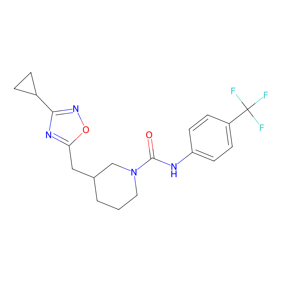 3-[(3-cyclopropyl-1,2,4-oxadiazol-5-yl)methyl]-N-[4-(trifluoromethyl)phenyl]piperidine-1-carboxamide molecular structure, CAS 1706111-93-4