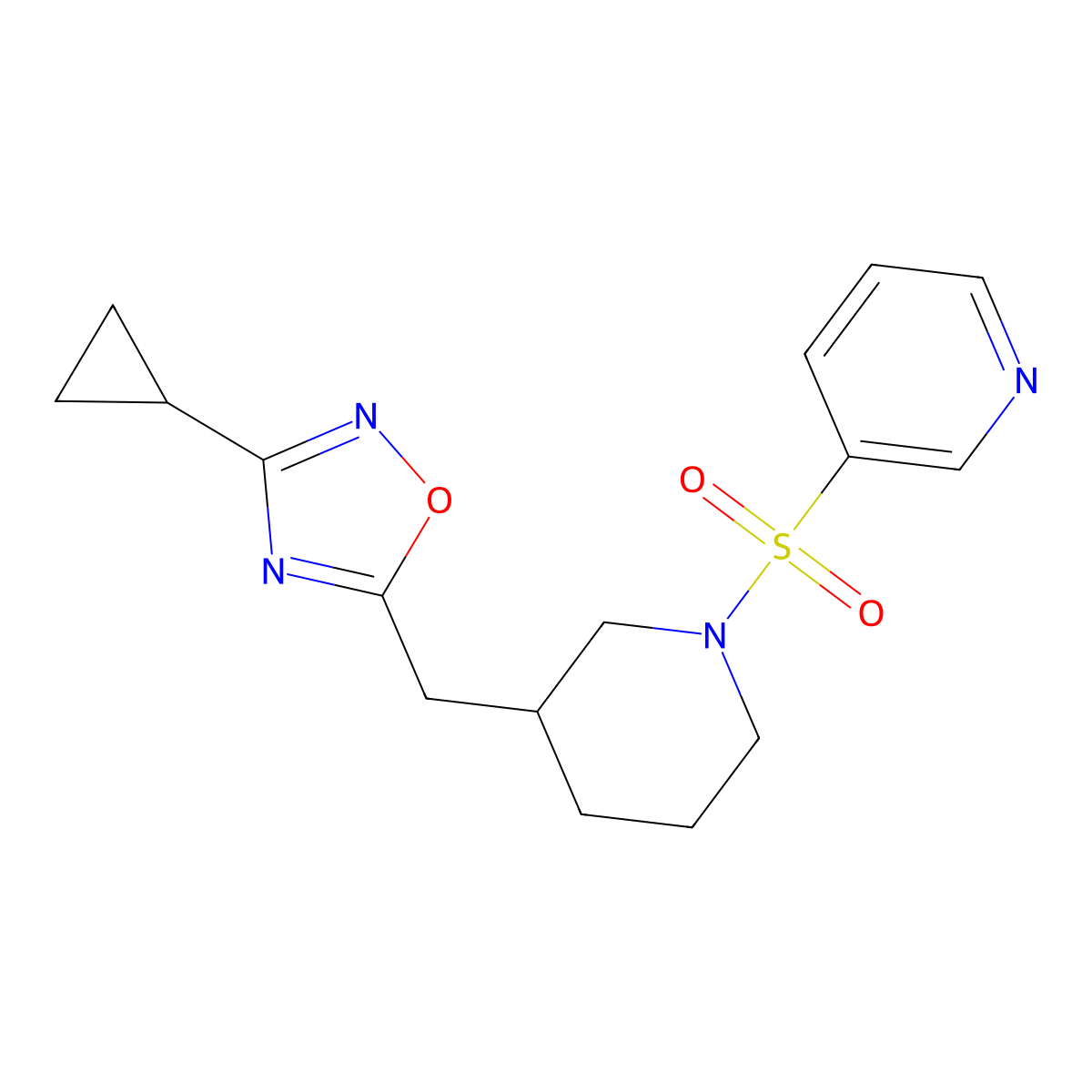 3-Cyclopropyl-5-((1-(pyridin-3-ylsulfonyl)piperidin-3-yl)methyl)-1,2,4-oxadiazole molecular structure, CAS 1706112-00-6