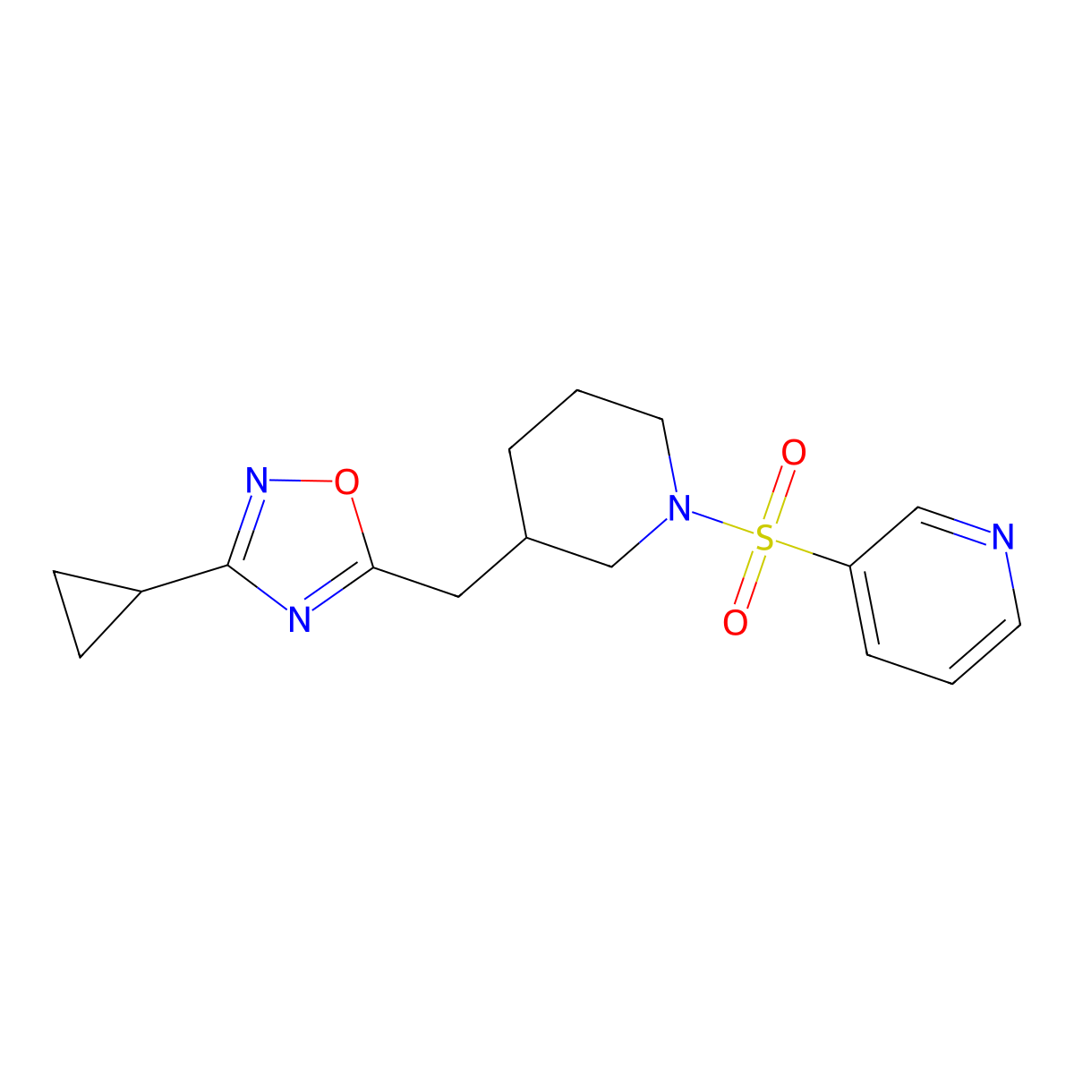 3-Cyclopropyl-5-((1-(pyridin-3-ylsulfonyl)piperidin-3-yl)methyl)-1,2,4-oxadiazole molecular structure, CAS 1706112-00-6