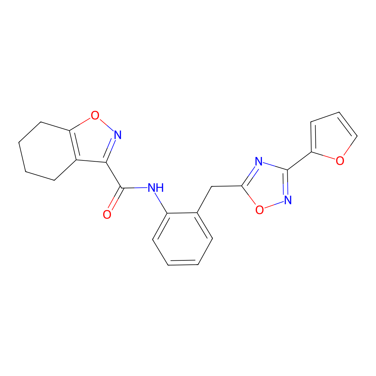 N-(2-((3-(furan-2-yl)-1,2,4-oxadiazol-5-yl)methyl)phenyl)-4,5,6,7-tetrahydrobenzo[d]isoxazole-3-carboxamide molecular structure, CAS 1706114-41-1
