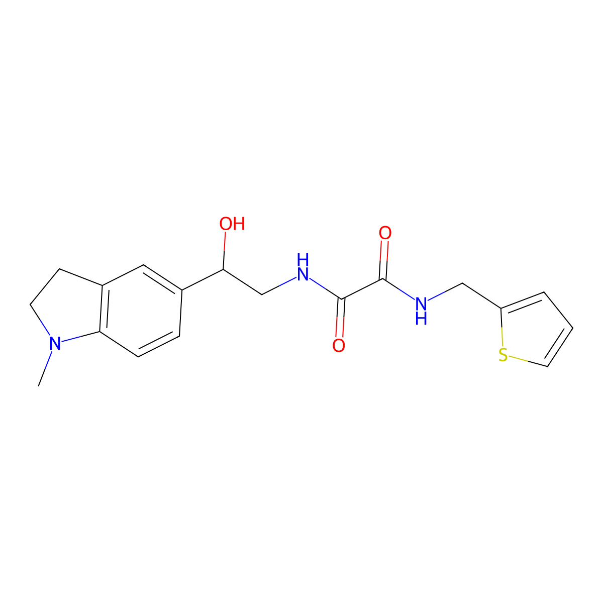 N1-(2-hydroxy-2-(1-methylindolin-5-yl)ethyl)-N2-(thiophen-2-ylmethyl)oxalamide molecular structure, CAS 1706124-44-8