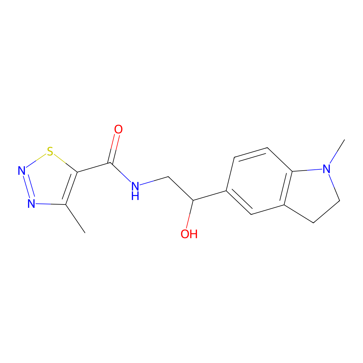 N-(2-hydroxy-2-(1-methylindolin-5-yl)ethyl)-4-methyl-1,2,3-thiadiazole-5-carboxamide molecular structure, CAS 1706130-62-2