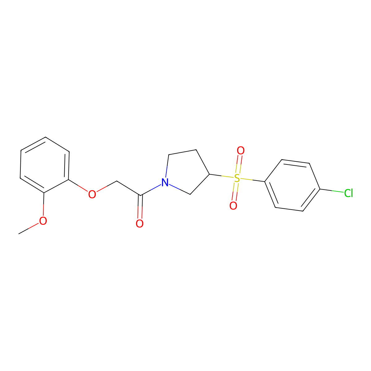 1-(3-((4-Chlorophenyl)sulfonyl)pyrrolidin-1-yl)-2-(2-methoxyphenoxy)ethanone molecular structure, CAS 1706134-60-2