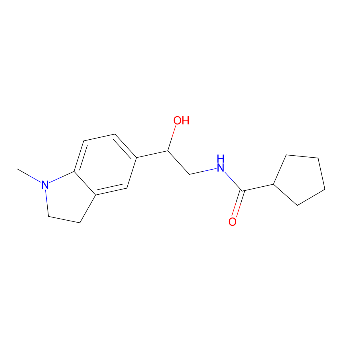 N-(2-hydroxy-2-(1-methylindolin-5-yl)ethyl)cyclopentanecarboxamide molecular structure, CAS 1706135-57-0