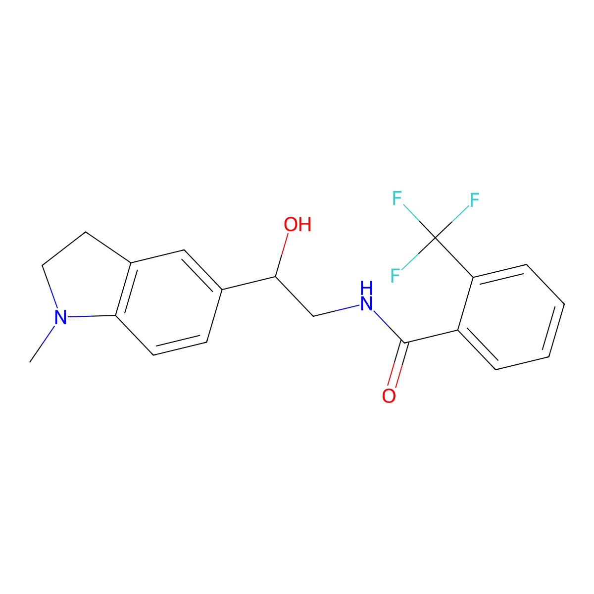 N-(2-hydroxy-2-(1-methylindolin-5-yl)ethyl)-2-(trifluoromethyl)benzamide molecular structure, CAS 1706136-15-3