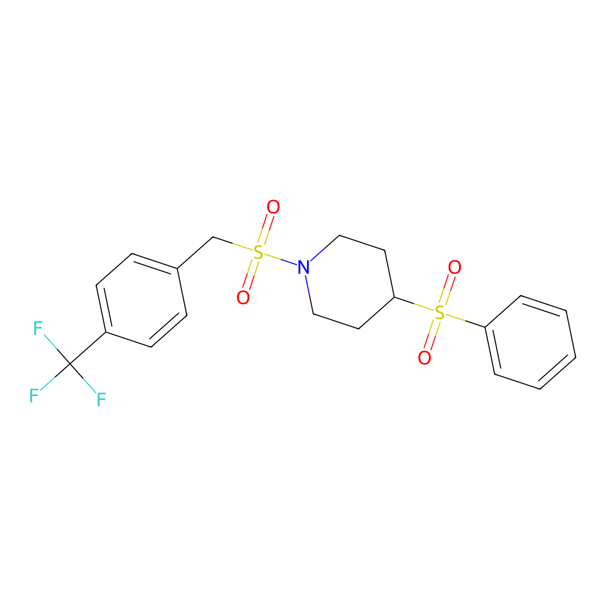 4-(Phenylsulfonyl)-1-((4-(trifluoromethyl)benzyl)sulfonyl)piperidine molecular structure, CAS 1706138-83-1